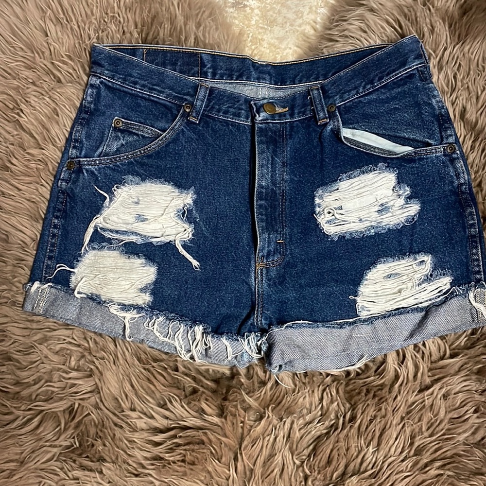 Wrangler distressed high waisted denim shorts